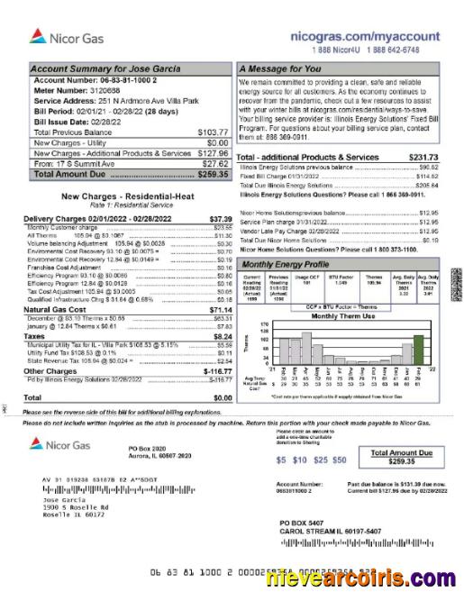 USA NICOR GAS utility bill